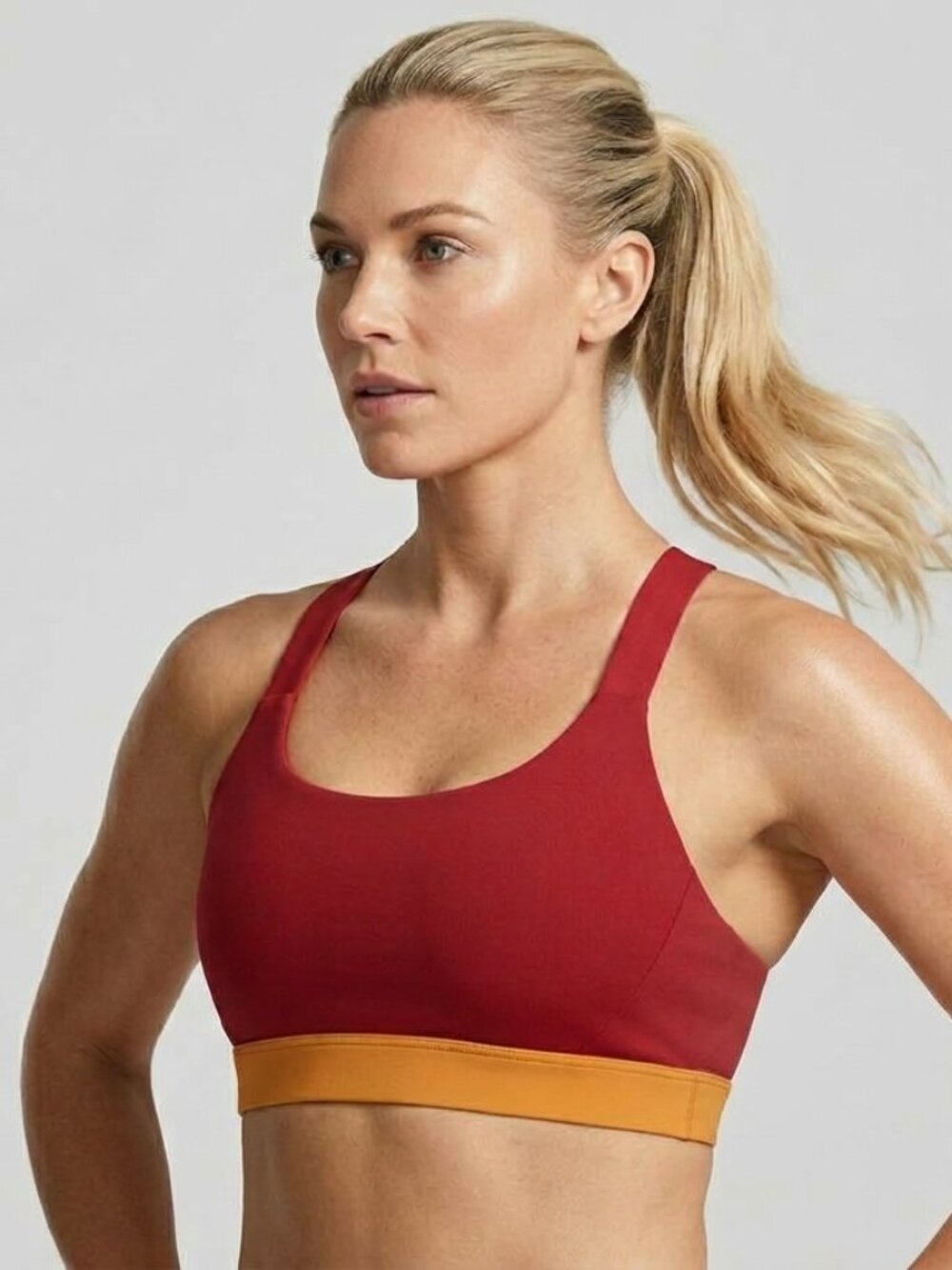 Peloton Colorblock High Neck Sports Bra Red Orange Pink Size S
